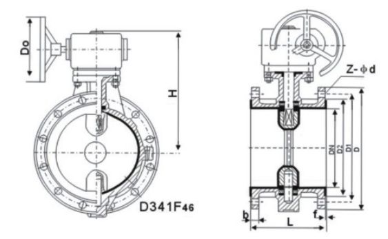 法蘭式襯F46蝶閥結(jié)構(gòu)圖
