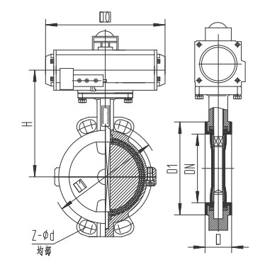 氣動(dòng)襯氟蝶閥結(jié)構(gòu)圖